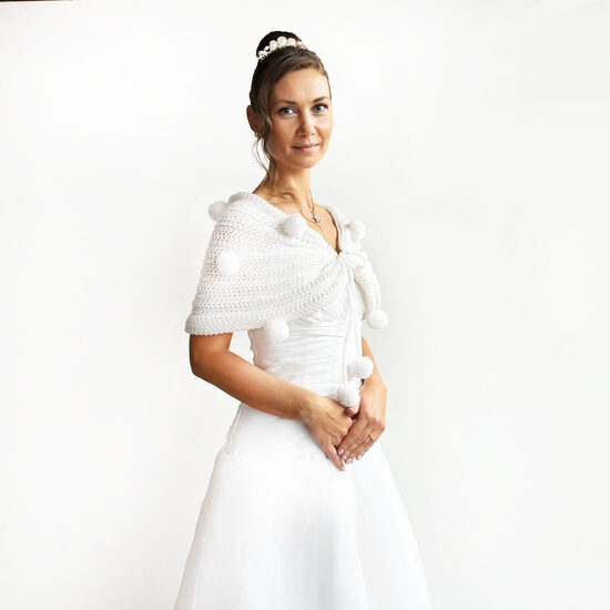 White Knitted Wedding Cape, Knit Bridal Bolero, Bridesmaid Cover Up, code WW14